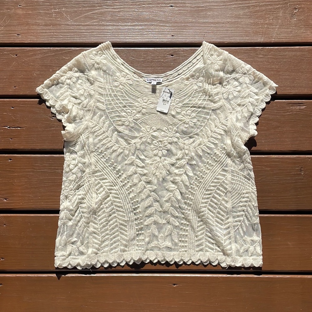 Express lace & embroidered shirt, size small. Brand new with tag!